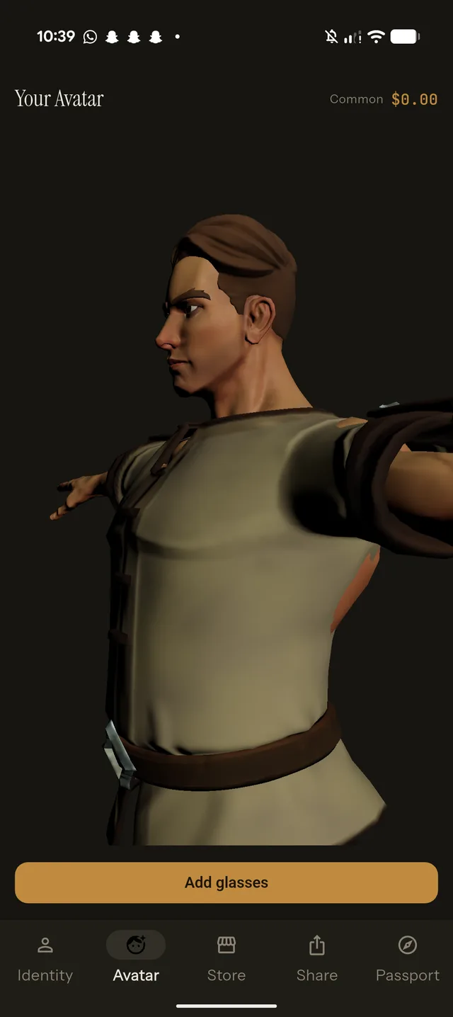 Amiro avatar screen, rotated three-quarter view