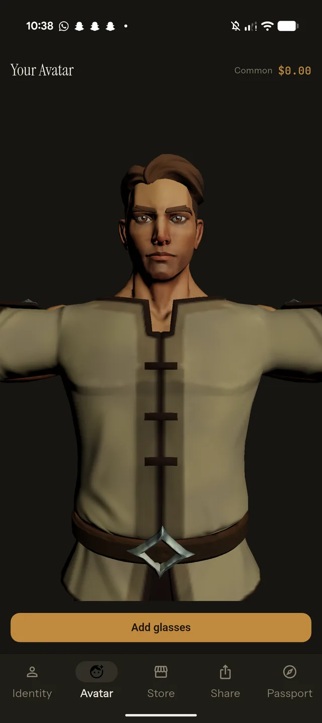Amiro avatar screen, front view